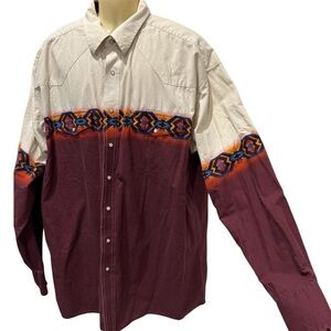 Vintage Wrangler Western Shirt 2XLT Aztec Pearl Snap Long Sleeve Cowboy Rodeo